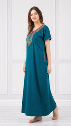 V-shaped Embroidery Night Gown