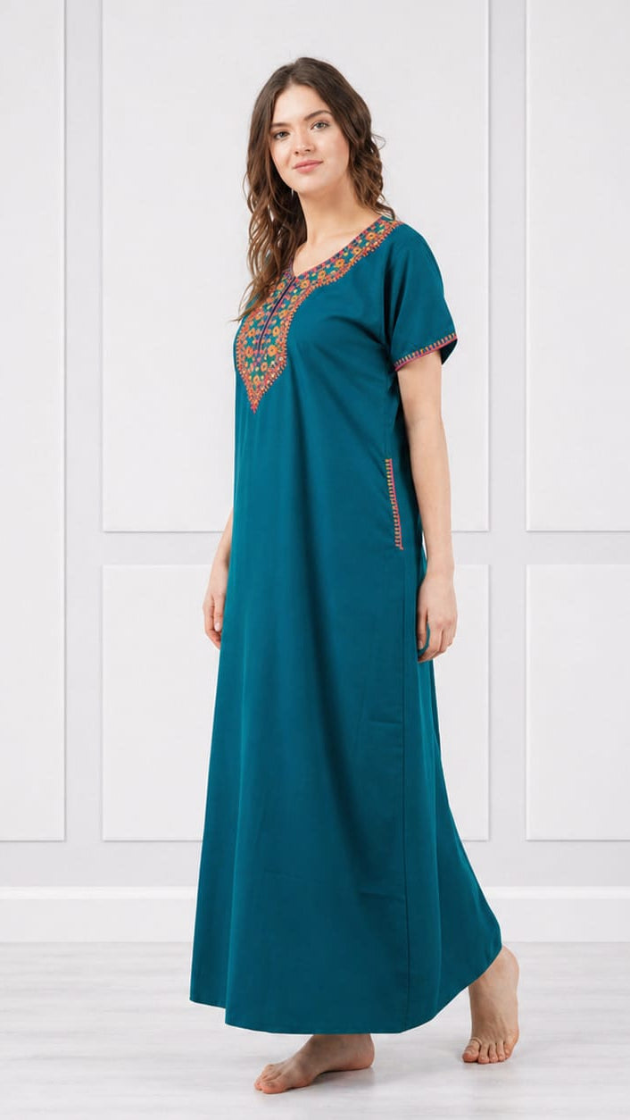 V-shaped Embroidery Night Gown