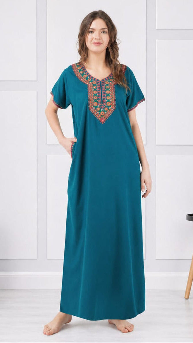 V-shaped Embroidery Night Gown