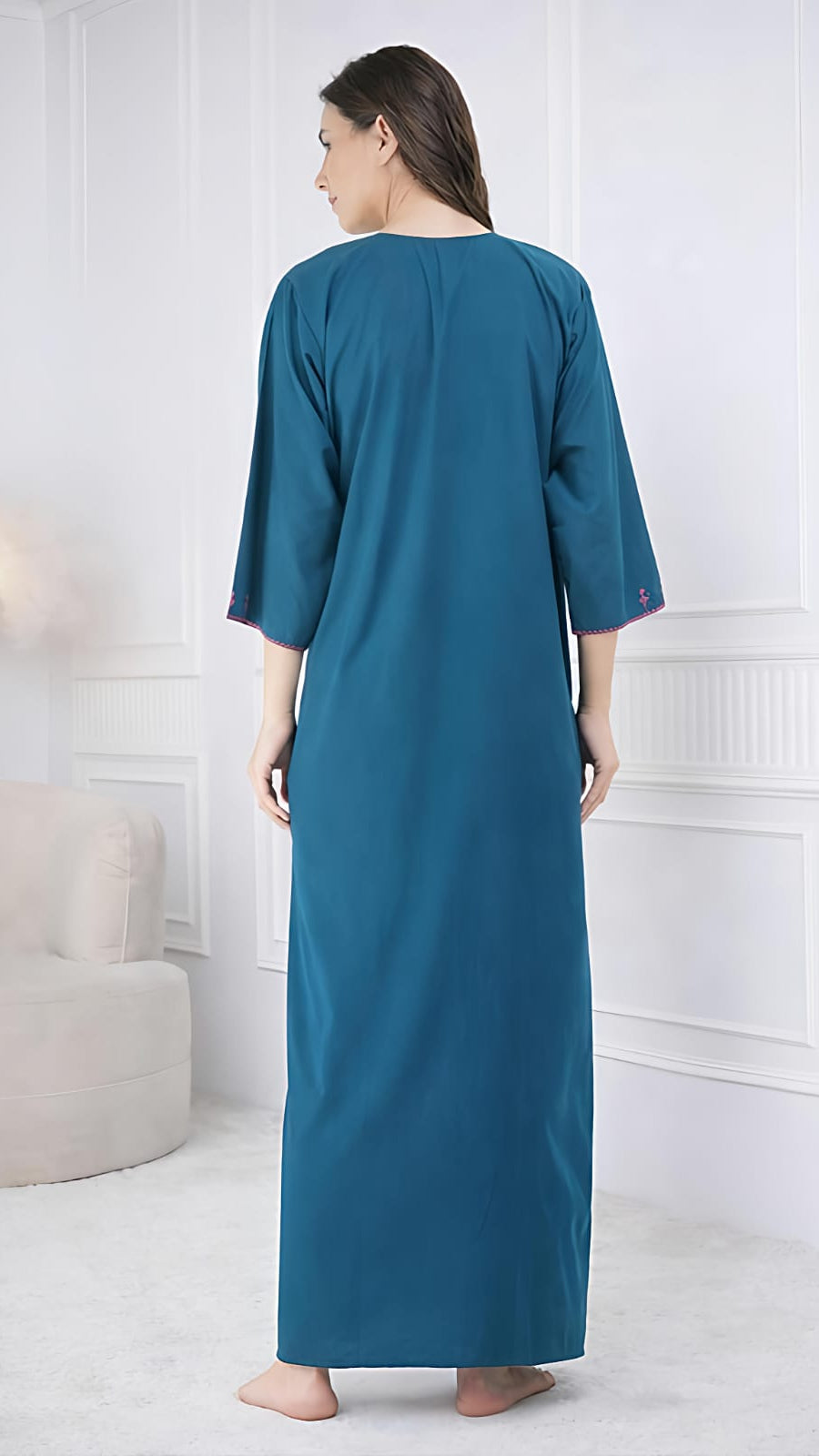 Resham Embroidery Full Sleeve Night Gown