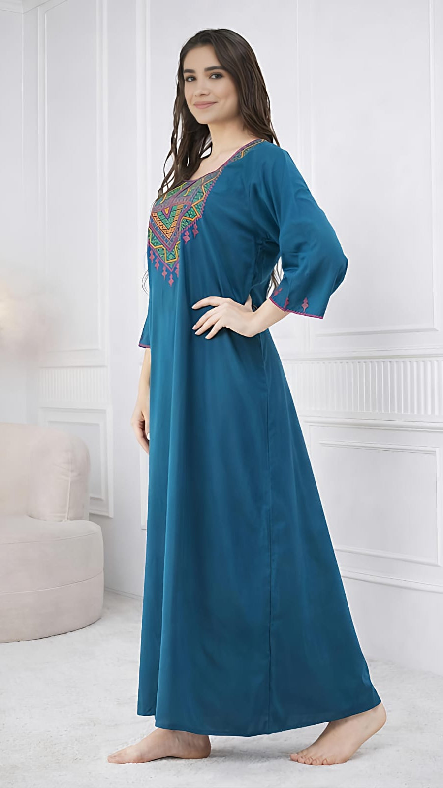 Resham Embroidery Full Sleeve Night Gown