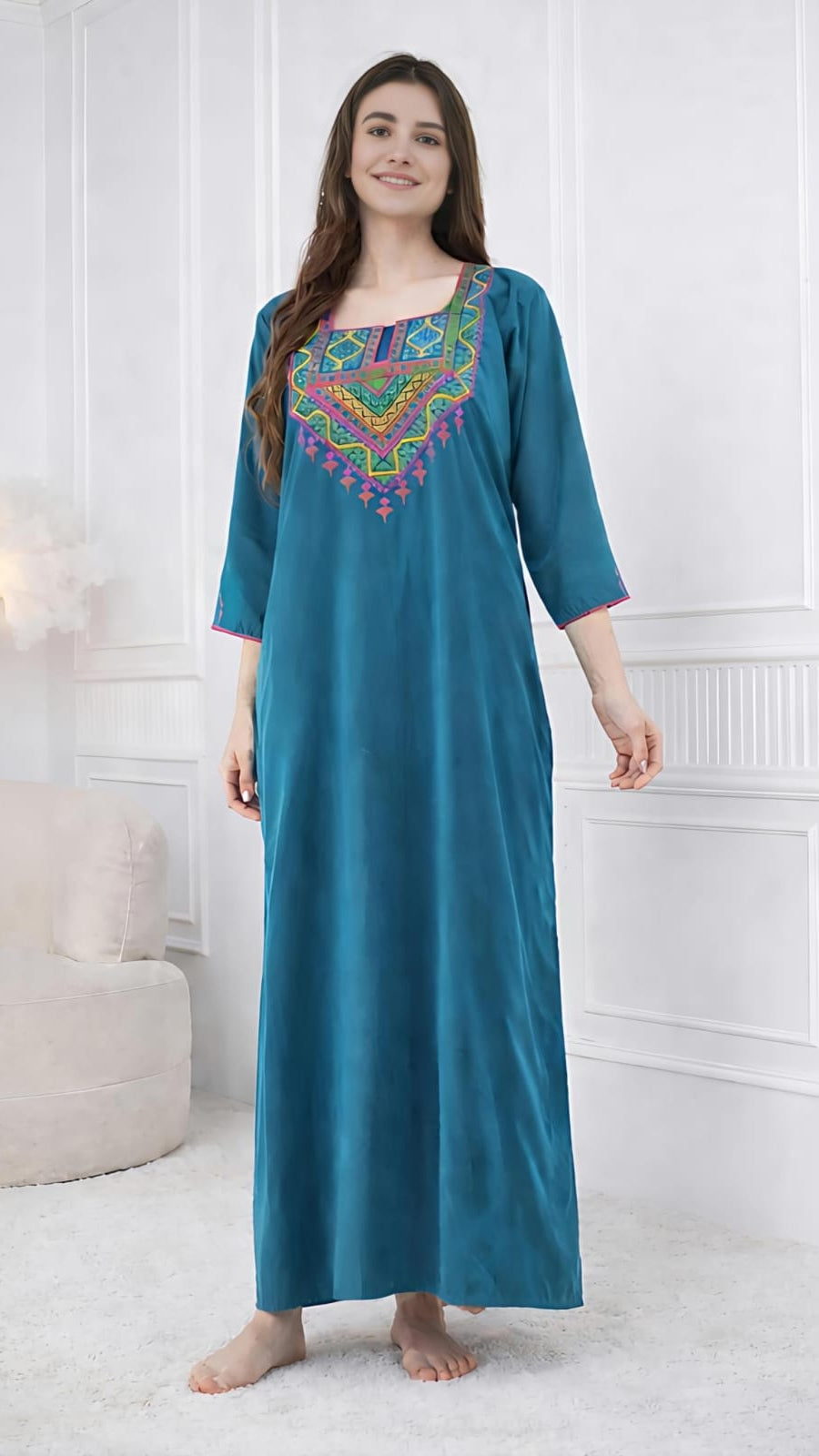 Resham Embroidery Full Sleeve Night Gown