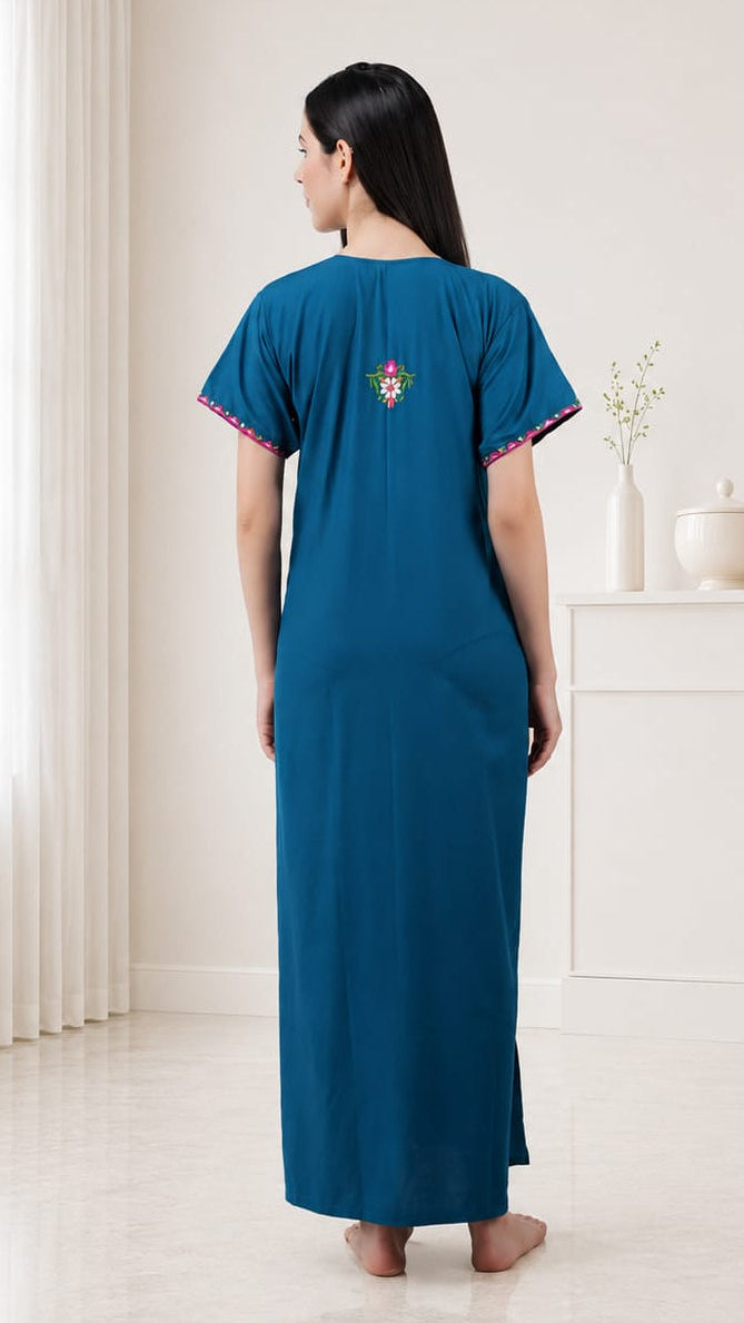 Multifloral Embroidery Night Gown