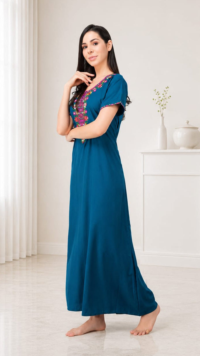 Multifloral Embroidery Night Gown