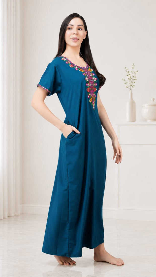 Multifloral Embroidery Night Gown
