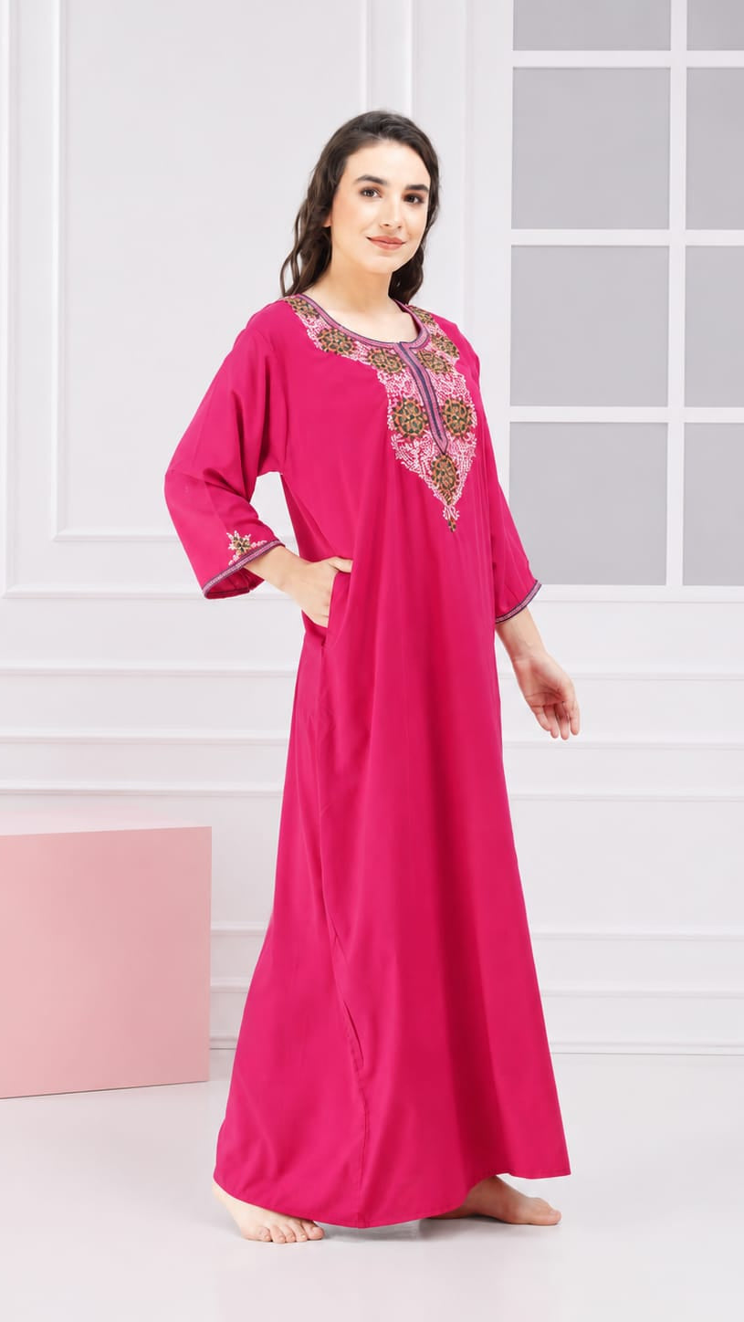 Nine Flowers Embroidery Night Gown