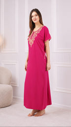 Creme Floral Embroidered  Nightgown