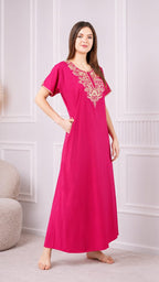 Creme Floral Embroidered  Nightgown