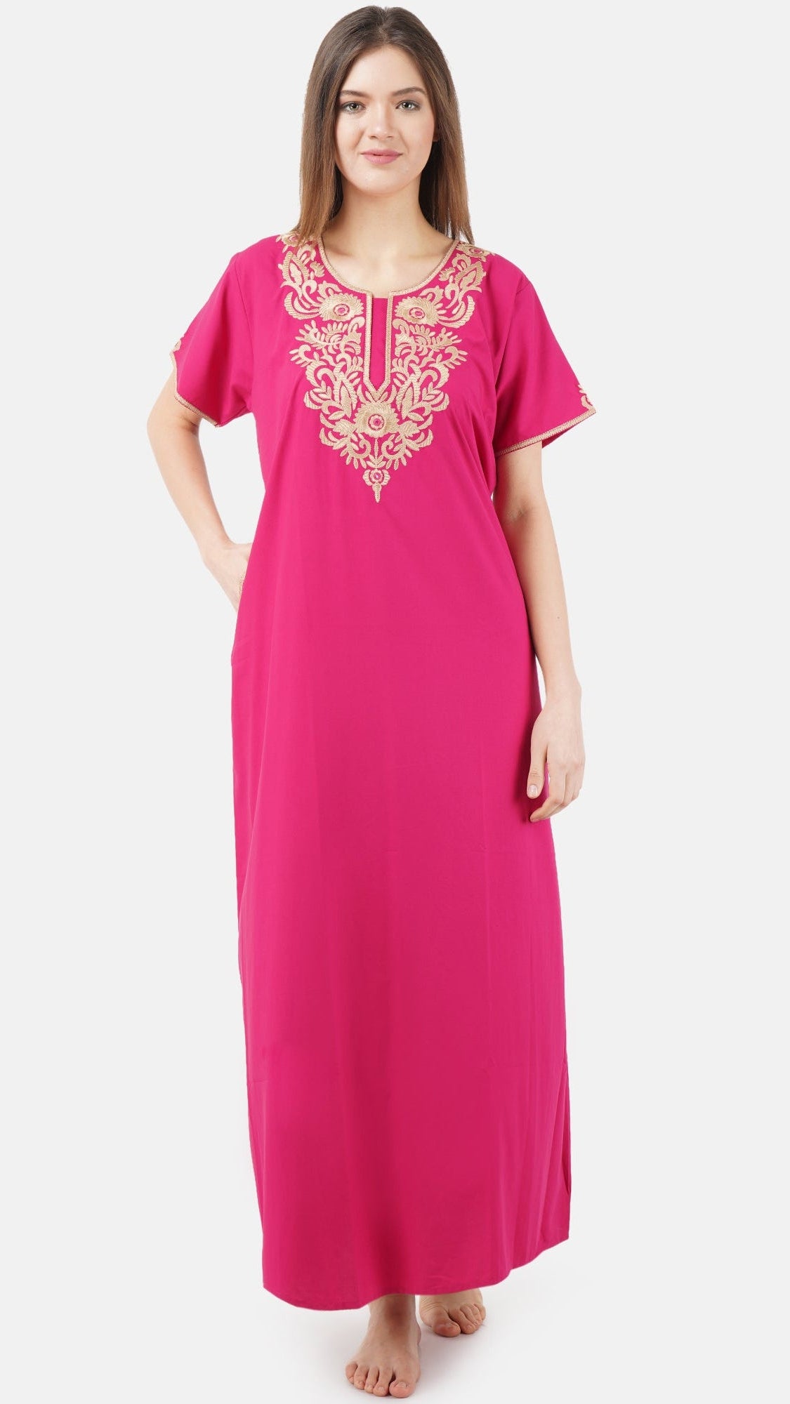 Creme Floral Embroidered  Nightgown