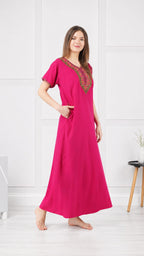 V-shaped Embroidery Night Gown