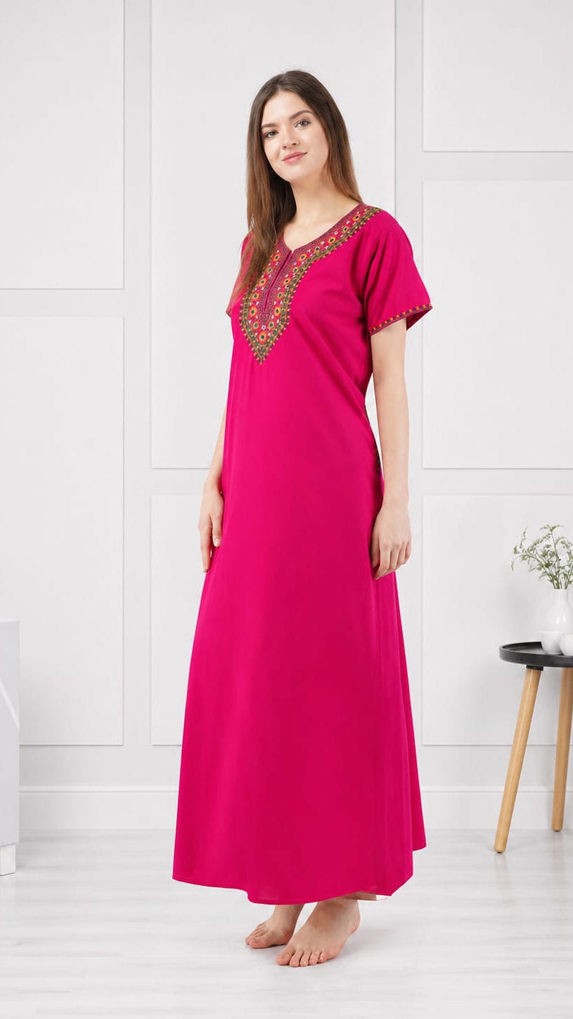 V-shaped Embroidery Night Gown