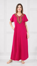 V-shaped Embroidery Night Gown