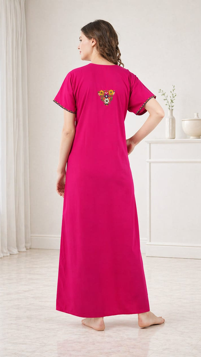 Multifloral Embroidery Night Gown