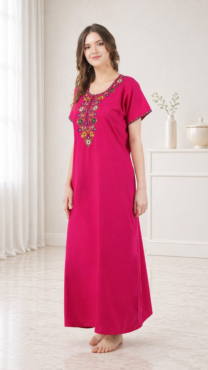 Multifloral Embroidery Night Gown
