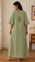 Women's Premium Lissy Bissy Cotton Full Sleeve Crosswork Embroidered Night Gown