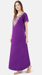 Creme Floral Embroidered  Nightgown