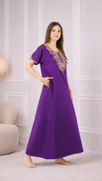 Creme Floral Embroidered  Nightgown