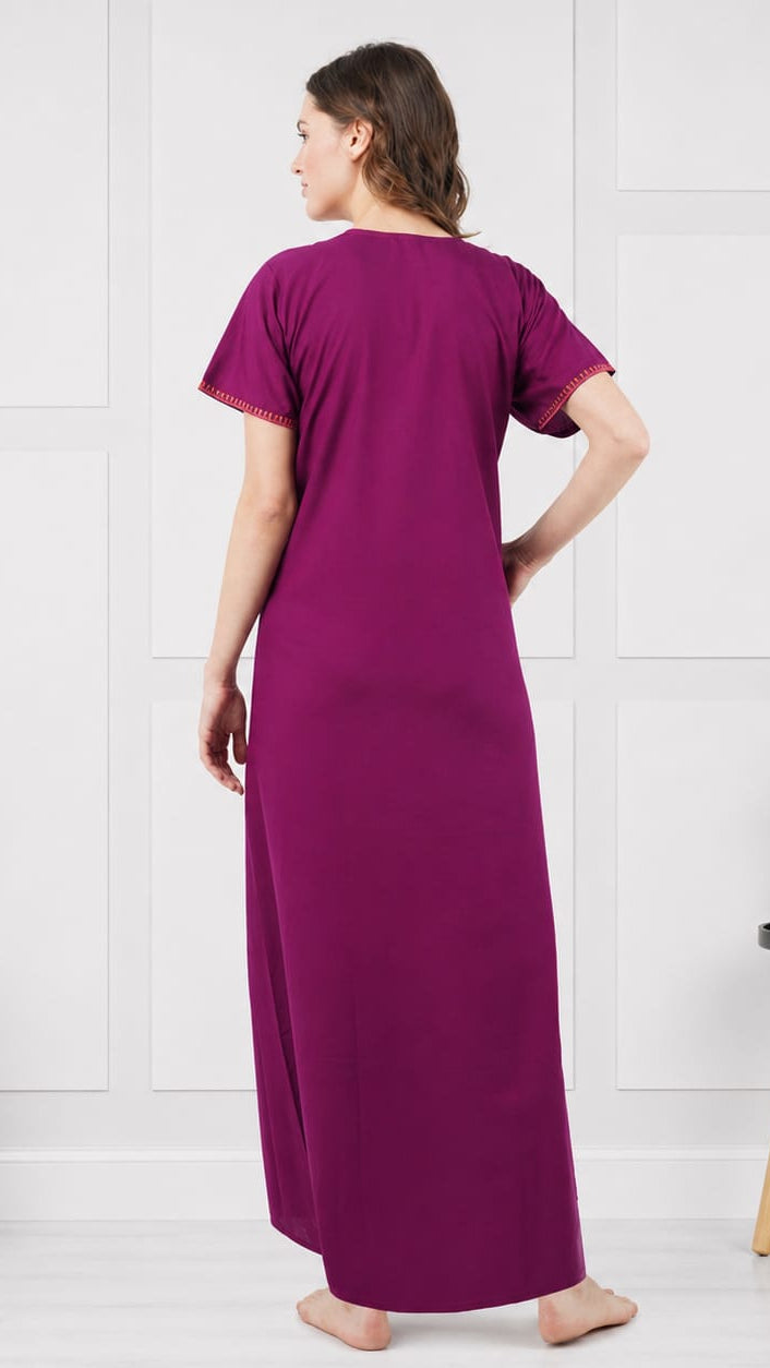V-shaped Embroidery Night Gown