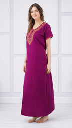 V-shaped Embroidery Night Gown