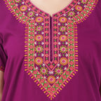 V-shaped Embroidery Night Gown