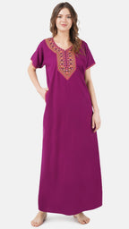 V-shaped Embroidery Night Gown
