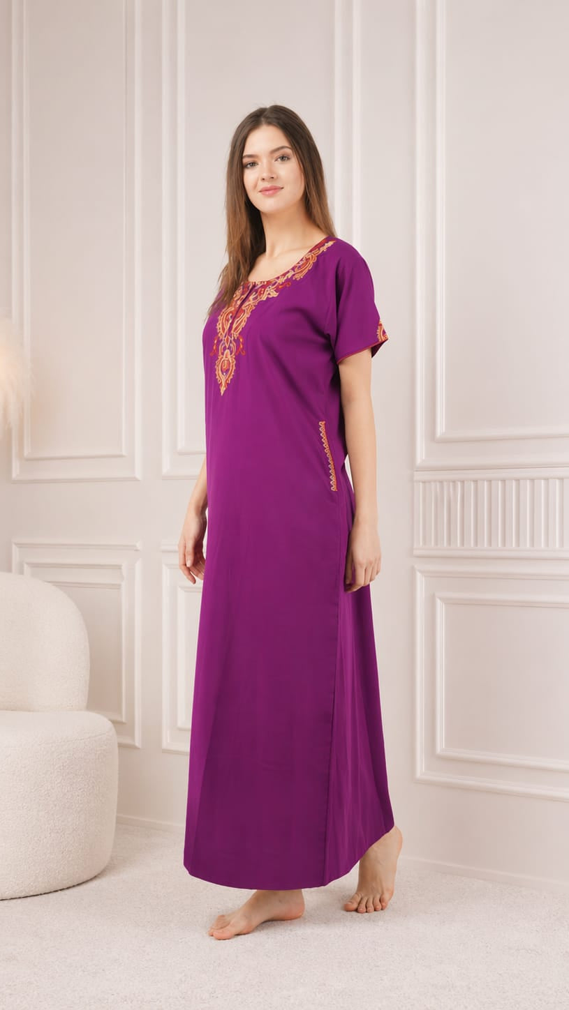 Cream Embroidery Night Gown