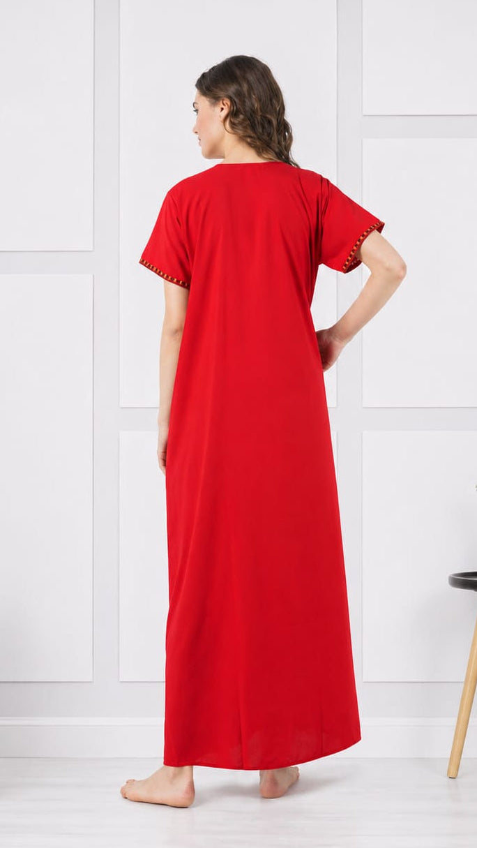 V-shaped Embroidery Night Gown