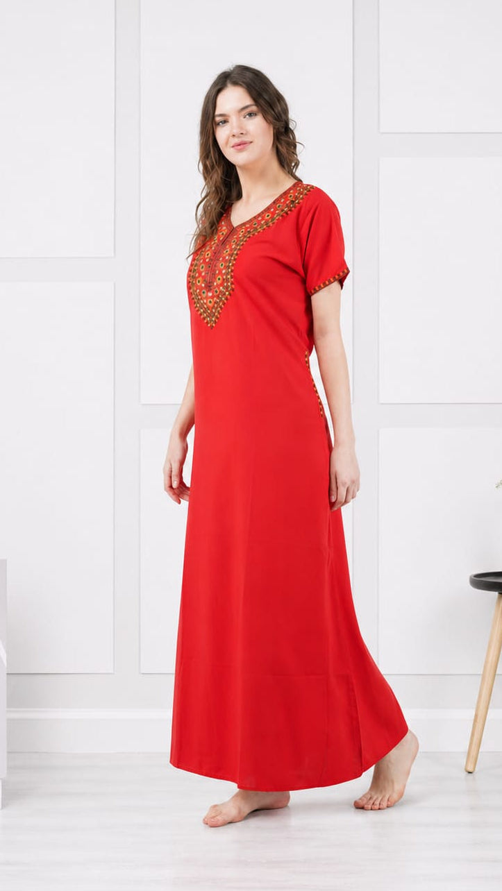 V-shaped Embroidery Night Gown