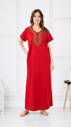 V-shaped Embroidery Night Gown