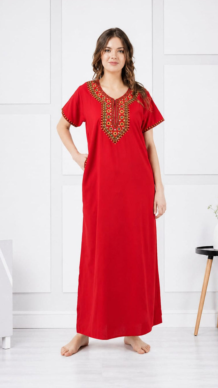V-shaped Embroidery Night Gown