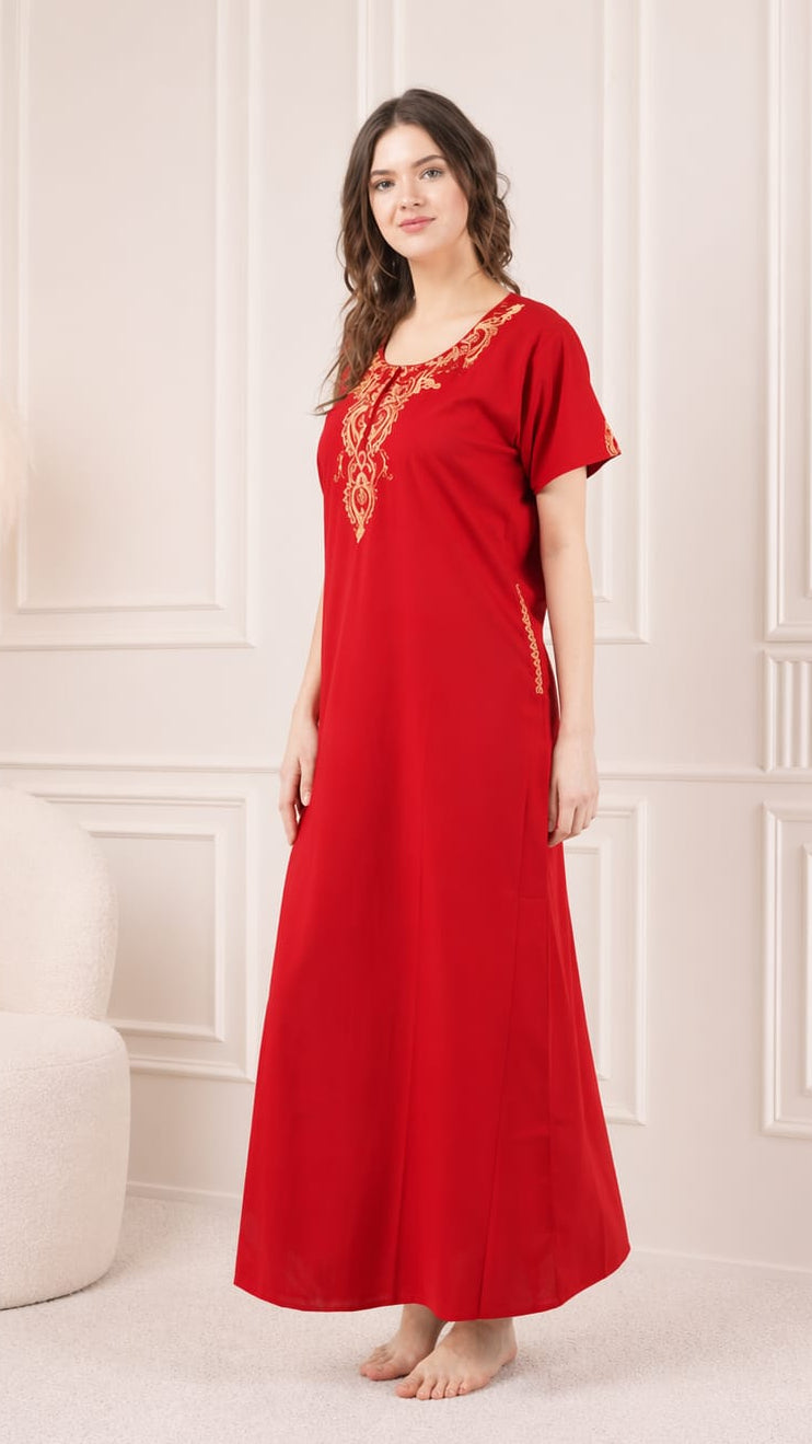 Cream Embroidery Night Gown