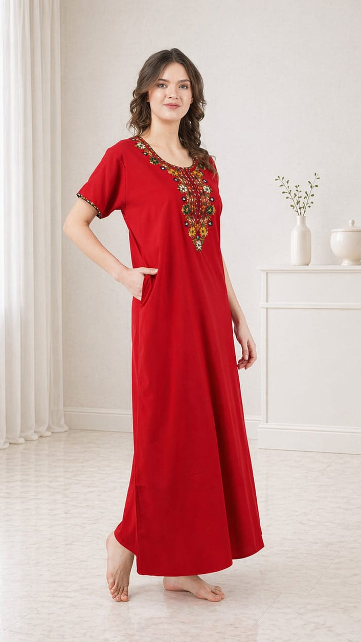 Multifloral Embroidery Night Gown