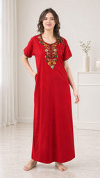 Multifloral Embroidery Night Gown