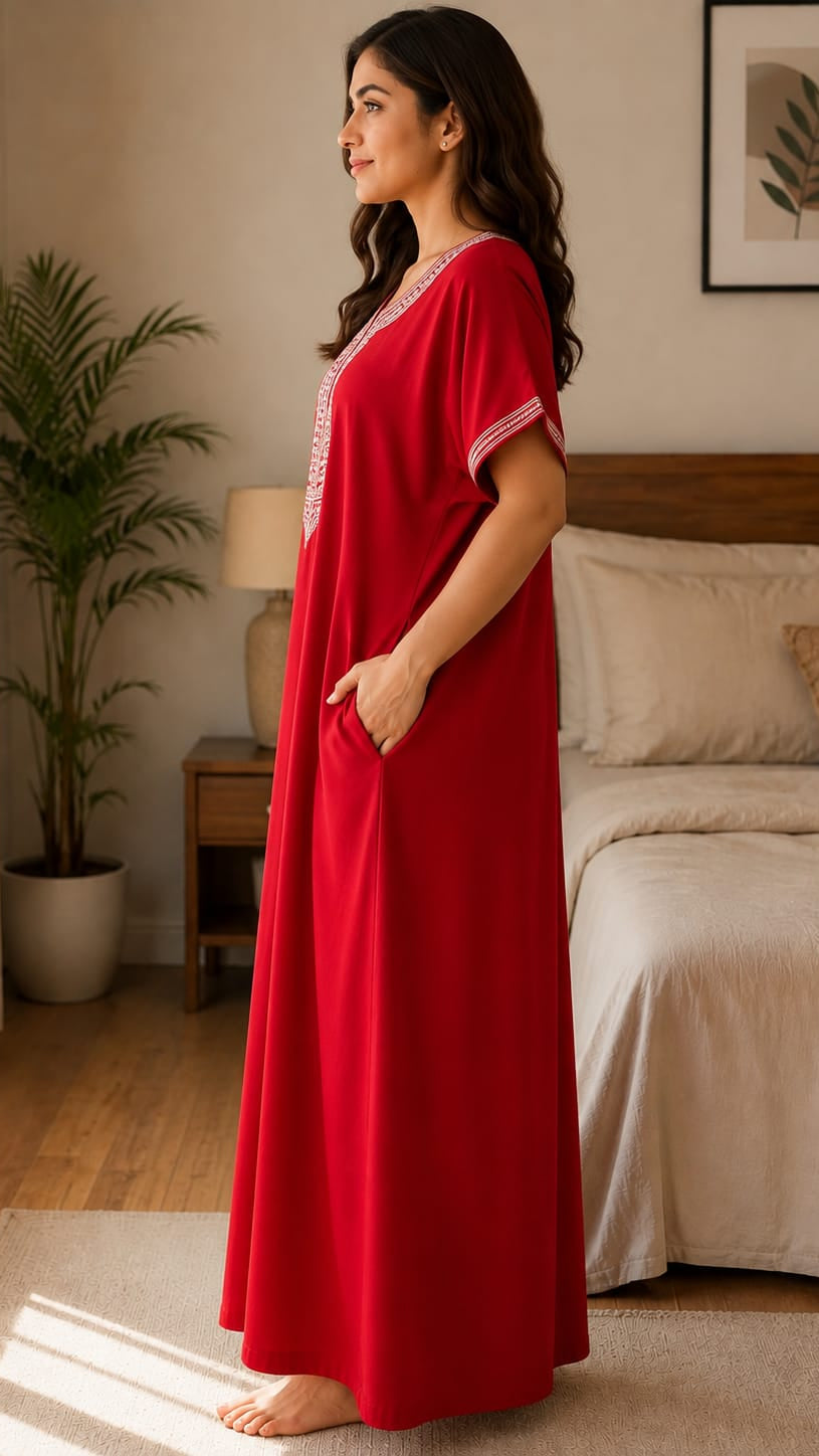 Maroon Elegance Embriodered Nightgown