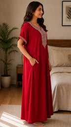 Maroon Elegance Embriodered Nightgown