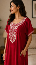 Maroon Elegance Embriodered Nightgown