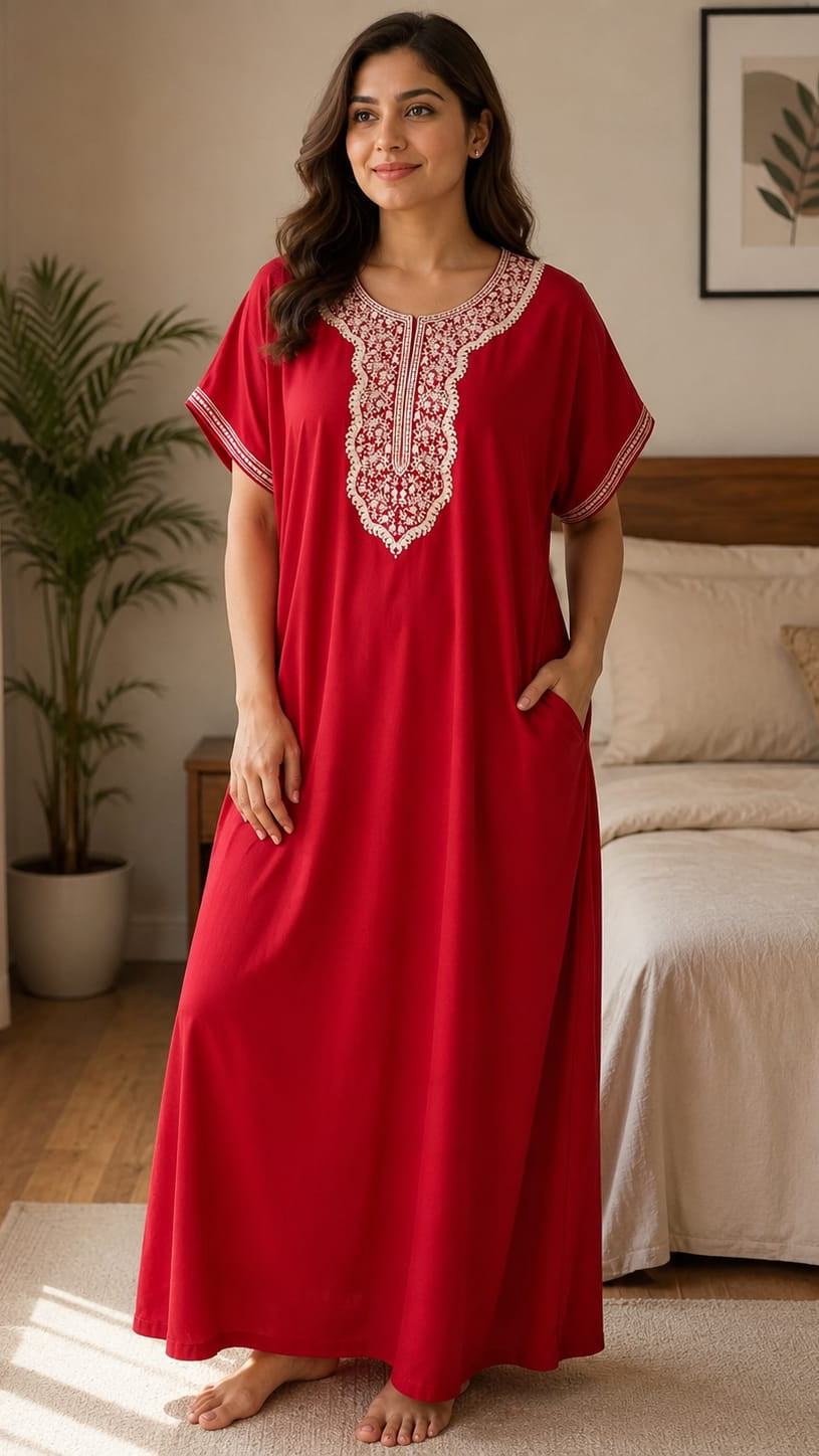 Maroon Elegance Embriodered Nightgown