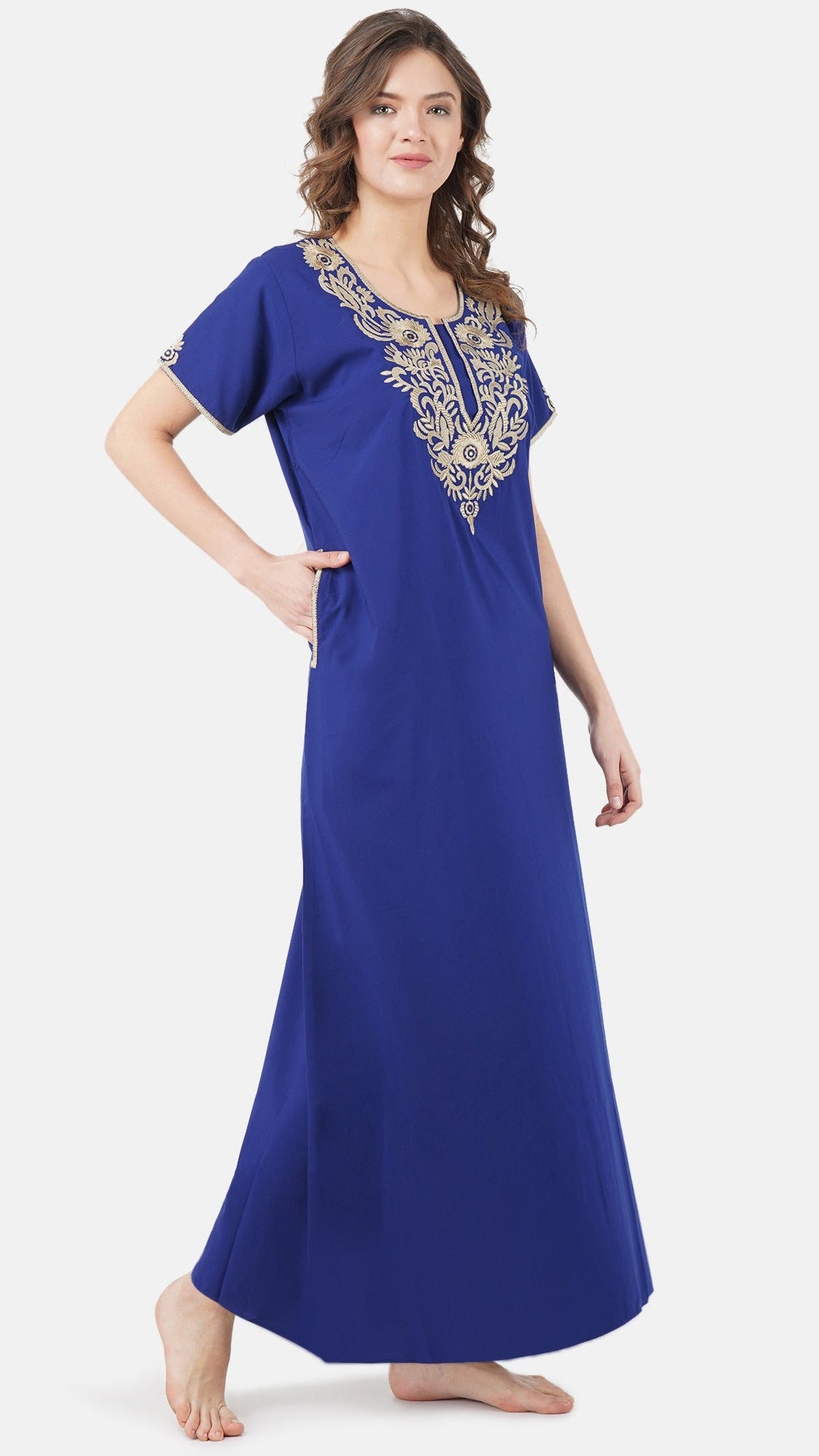 Creme Floral Embroidered  Nightgown