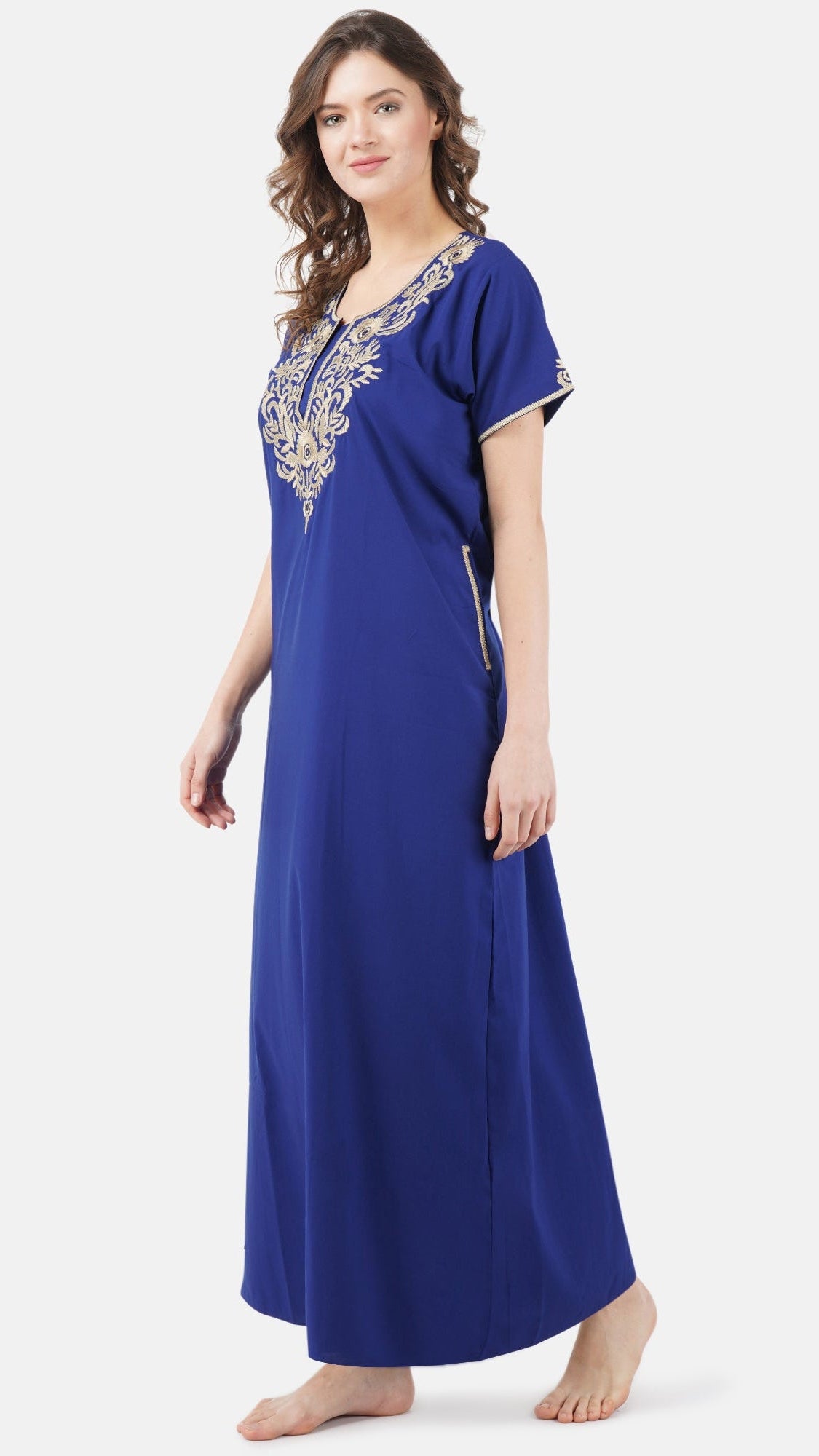 Creme Floral Embroidered  Nightgown
