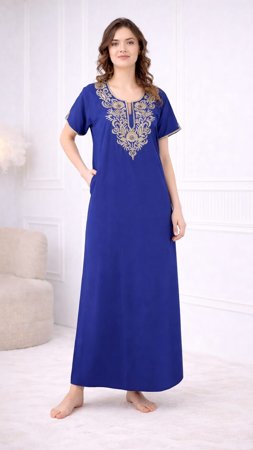 Creme Floral Embroidered  Nightgown