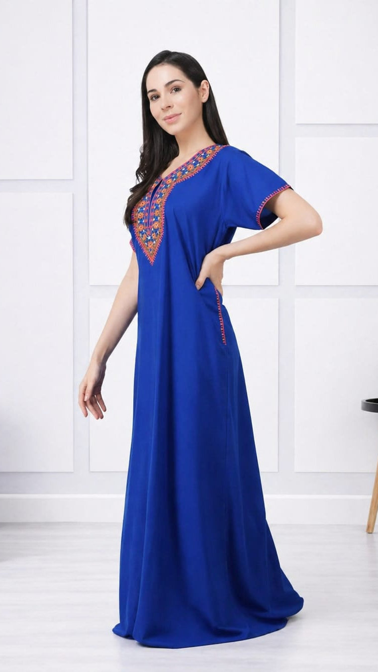 V-shaped Embroidery Night Gown