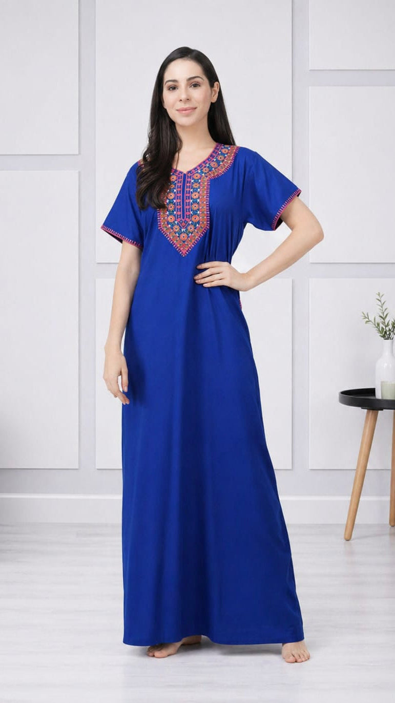 V-shaped Embroidery Night Gown
