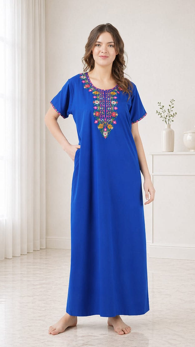 Multifloral Embroidery Night Gown