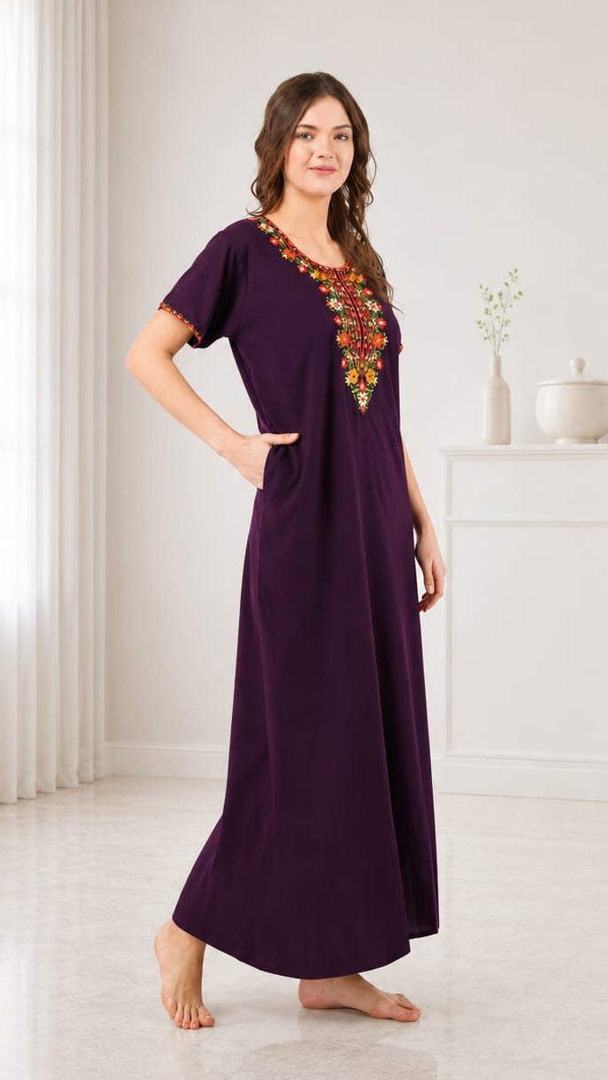 Multifloral Embroidery Night Gown