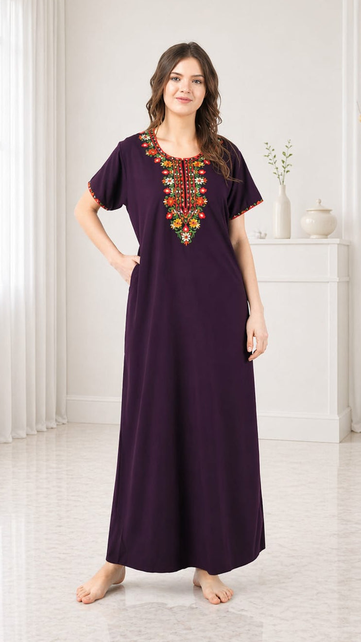 Multifloral Embroidery Night Gown
