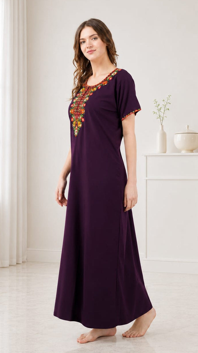 Multifloral Embroidery Night Gown