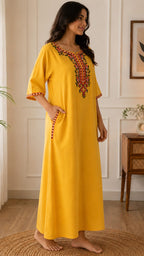 Women's Premium Lissy Bissy Cotton Full Sleeve Crosswork Embroidered Night Gown