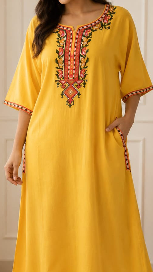 Women's Premium Lissy Bissy Cotton Full Sleeve Crosswork Embroidered Night Gown