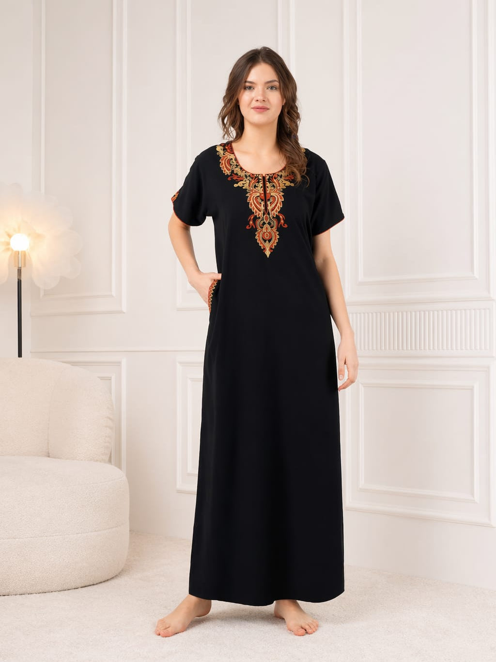 Cotton Resham Embroidered  BLACK Main image