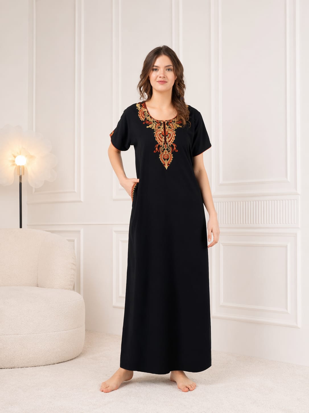 Cotton Resham Embroidered  BLACK